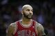 Dec 18, 2013; Houston, TX, USA; Chicago Bulls power forward Carlos Boozer (5) reacts to a play during the second quarter against the Houston Rockets at Toyota Center. Mandatory Credit: Andrew Richardson-USA TODAY Sports