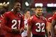 Jun. 11, 2013; Glendale, AZ, USA: Arizona Cardinals safety Tyrann Mathieu (32) with cornerback Patrick Peterson (21) during mini camp at University of Phoenix Stadium. Mandatory Credit: Mark J. Rebilas-USA TODAY Sports