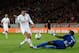 LILLE, FRANCE - NOVEMBER 03: Emmanuel Riviere of Monaco has his shot saved by Lille goalkeeper Vincent Enyeama during the French Ligue 1 match between OSC Lille and AS Monaco at the Grand Stade Metropole Villeneuve-d'Ascq on November 3, 2013 in Lille, Fra