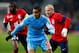 LILLE, FRANCE - DECEMBER 03: Rio Mavuba (L) and Florent Balmont (R) of Lille are beaten by the attacking Dimitri Payet of Marseille during the Ligue 1 match between LOSC Lille and Olympique de Marseille held at Stade Pierre-Mauroy on December 3, 2013 in