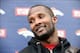 May 20, 2013; Englewood, CO, USA; Denver Broncos defensive back Champ Bailey (24) speaks to the media following organized team activities at the Broncos training facility. Mandatory Credit: Ron Chenoy-USA TODAY Sports
