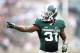 Sep 7, 2013; East Lansing, MI, USA; Michigan State Spartans cornerback Darqueze Dennard (31) points to South Florida Bulls offense during the 2nd half at Spartan Stadium. MSU won 21-6. Mandatory Credit: Mike Carter-USA TODAY Sports