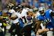 Dec 16, 2013; Detroit, MI, USA; Baltimore Ravens running back Ray Rice (27) runs the ball during the third quarter against the Detroit Lions at Ford Field. Mandatory Credit: Andrew Weber-USA TODAY Sports