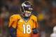 Dec 12, 2013; Denver, CO, USA; Denver Broncos quarterback Peyton Manning (18) reacts during the second half against the San Diego Chargers at Sports Authority Field at Mile High. The Chargers won 27-20. Mandatory Credit: Chris Humphreys-USA TODAY Sports