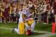 Oct 19, 2013; South Bend, IN, USA; USC Trojans linebacker Hayes Pullard (10) kneels before the game against the Notre Dame Fighting Irish at Notre Dame Stadium. Notre Dame won 14-10. Mandatory Credit: Matt Cashore-USA TODAY Sports