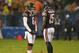 CHICAGO, IL - NOVEMBER 11: Jay Cutler #6 and Brandon Marshall #15 of the Chicago Bears talk during a replay break against the Houston Texans at Soldier Field on November 11, 2012 in Chicago, Illinois. The Texans defeated the Bears 13-6. (Photo by Jonath