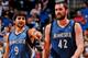 ORLANDO, FL - DECEMBER 17: Ricky Rubio #9 and Kevin Love #42 of the Minnesota Timberwolves speak before resuming play against the Orlando Magic on December 17, 2012 at Amway Center in Orlando, Florida. NOTE TO USER: User expressly acknowledges and agrees
