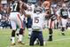 CLEVELAND, OH - DECEMBER 15: Wide receiver Brandon Marshall #15 of the Chicago Bears signals touchdown after catching a touchdown pass during the final minute of the first half at against the Cleveland Browns FirstEnergy Stadium on December 15, 2013 in Cl