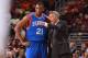 PHILADELPHIA, PA - DECEMBER 14: Thaddeus Young #21 of the Philadelphia 76ers gets direction against the Portland Trailblazers at the Wells Fargo Center on December 14, 2013 in Philadelphia, Pennsylvania. NOTE TO USER: User expressly acknowledges and agree