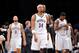 Dec 18, 2013; Brooklyn, NY, USA; Brooklyn Nets small forward Paul Pierce (34) and teammates take the court after a timeout in the final moments during the second half at Barclays Center. The Wizards won the game 113-107. Mandatory Credit: Joe Camporeale-U