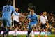 LONDON, ENGLAND - DECEMBER 21: Vincent Kompany of Manchester City celebrates scoring their second goal with Martin Demichelis of Manchester City during the Barclays Premier League match between Fulham and Manchester City at Craven Cottage on December 21,