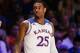Nov 28, 2013; Paradise Island, BAHAMAS; Kansas Jayhawks forward Tarik Black (25) reacts during the game against the Wake Forest Demon Deacons at the 2013 Battle 4 Atlantis in the Imperial Arena at the Atlantis Resort. Mandatory Credit: Kevin Jairaj-USA TO