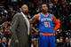 ATLANTA, GA - NOVEMBER 13: Mike Woodson of the New York Knicks looks on during free throws with Metta World Peace #51 against the Atlanta Hawks at Philips Arena on November 13, 2013 in Atlanta, Georgia. NOTE TO USER: User expressly acknowledges and agre