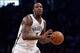 Dec 18, 2013; Brooklyn, NY, USA; Brooklyn Nets center Andray Blatche (0) controls the ball against the Washington Wizards during the second half at Barclays Center. The Wizards won the game 113-107. Mandatory Credit: Joe Camporeale-USA TODAY Sports