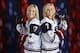 Oct 2, 2013; Park City, UT, USA; Team USA women's hockey forward Monique Lamoureux (right) poses with her sister Jocelyne Lamoureux (left) during a portrait session at the Team USA Media Summit at Canyons Grand Summit Hotel. Mandatory Credit: Kevin Jairaj