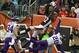 Dec 22, 2013; Cincinnati, OH, USA; Cincinnati Bengals wide receiver Mohamed Sanu (12) attempts to catch the ball over Minnesota Vikings cornerback Chris Cook (20) in the second quarter of the game at Paul Brown Stadium. Mandatory Credit: Trevor Ruszkowks