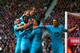 SOUTHAMPTON, ENGLAND - DECEMBER 22: Emmanuel Adebayor (2nd L) of Spurs celebrates with teammates after scoring his team's third goal during the Barclays Premier League match between Southampton and Tottenham Hotspur at St Mary's Stadium on December 22,