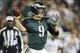 Dec 22, 2013; Philadelphia, PA, USA; Philadelphia Eagles quarterback Nick Foles (9) thaws a pass during the first quarter at Lincoln Financial Field. Mandatory Credit: Tommy Gilligan-USA TODAY Sports
