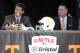BRISTOL, TN - OCTOBER 14: Dave Hart(L), Tennessee Vice Chancellor/Athletic Director, and Butch Jones, Tennessee Head Coach, speak during a press conference at Bristol Motor Speedway on October 14, 2013 in Bristol, Tennessee. Bristol Motor Speedway plans