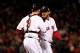BOSTON, MA - OCTOBER 23: Ryan Dempster #46 and David Ross #3 of the Boston Red Sox celebrate after defeating the St. Louis Cardinals 8-1 in Game One of the 2013 World Series at Fenway Park on October 23, 2013 in Boston, Massachusetts. (Photo by Jamie Sq