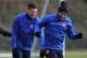 ST ALBANS, ENGLAND - NOVEMBER 25: Former Arsenal player Thierry Henry warms-up with Olivier Giroux of Arsenal during a training session at London Colney on November 25, 2013 in St Albans, England. (Photo by Shaun Botterill/Getty Images)