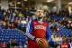 Oct 11, 2013; Newark, DE, USA; Philadelphia 76ers forward Tim Ohlbrecht (20) during warmups prior to playing the Boston Celtics at Bob Carpenter Sports Convocation Center. The Sixers defeated the Celtics 97-85. Mandatory Credit: Howard Smith-USA TODAY Spo