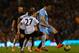 LONDON, ENGLAND - DECEMBER 21: Alvaro Negredo of Manchester City is marshalled by Sascha Riether of Fulham during the Barclays Premier League match between Fulham and Manchester City at Craven Cottage on December 21, 2013 in London, England. (Photo by C