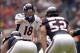 Dec 22, 2013; Houston, TX, USA; Denver Broncos quarterback Peyton Manning (18) directs the offense against the Houston Texans during the first half at Reliant Stadium. Mandatory Credit: Thomas Campbell-USA TODAY Sports