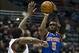 Dec 18, 2013; Milwaukee, WI, USA; New York Knicks guard Tim Hardaway Jr. (5) shoots during the second quarter against the Milwaukee Bucks at BMO Harris Bradley Center. Mandatory Credit: Jeff Hanisch-USA TODAY Sports