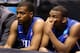 INDIANAPOLIS, IN - MARCH 31: (L-R) Tyler Thornton #3 and Rasheed Sulaimon #14 of the Duke Blue Devils sit dejected on the bench in the final minute of their 85-63 loss to the Louisville Cardinals during the Midwest Regional Final round of the 2013 NCAA M