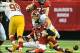 Dec 15, 2013; Atlanta, GA, USA; Washington Redskins outside linebacker Ryan Kerrigan (91) forces Atlanta Falcons quarterback Matt Ryan (2) to fumble in the first half at the Georgia Dome. Mandatory Credit: Daniel Shirey-USA TODAY Sports