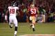 SAN FRANCISCO, CA - DECEMBER 23: Inside linebacker NaVorro Bowman #53 of the San Francisco 49ers returns an interception for a touchdown in the fourth quarter against the Atlanta Falcons during a game at Candlestick Park on December 23, 2013 in San Franc
