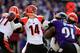 BALTIMORE, MD - NOVEMBER 10: Quarterback Andy Dalton #14 of the Cincinnati Bengals throws a pass against the Baltimore Ravens at M&T Bank Stadium on November 10, 2013 in Baltimore, Maryland. (Photo by Rob Carr/Getty Images)
