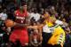 DENVER, CO - NOVEMBER 15: LeBron James #6 of the Miami Heat controls the ball against Andre Iguodala #9 of the Denver Nuggets on November 15, 2012 at the Pepsi Center in Denver, Colorado. NOTE TO USER: User expressly acknowledges and agrees that, by downl
