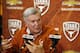 AUSTIN, TX - DECEMBER 15: University of Texas head football coach Mack Brown speaks at a press conference December 15, 2013 in Austin, Texas. Brown announced that he will step down as coach after the Valero Alamo Bowl game against Oregon on December 30. (