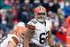 Dec 8, 2013; Foxborough, MA, USA; Cleveland Browns offensive lineman Jason Pinkston (62) at the line of scrimmage against the New England Patriots during the third quarter at Gillette Stadium. Mandatory Credit: Stew Milne-USA TODAY Sports