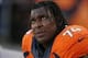 Oct 27, 2013; Denver, CO, USA; Denver Broncos tackle Orlando Franklin (74) during the game against the Washington Redskins at Sports Authority Field at Mile High. Mandatory Credit: Chris Humphreys-USA TODAY Sports