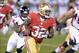 Dec 23, 2013; San Francisco, CA, USA; San Francisco 49ers running back Kendall Hunter (32) carries the ball in the final regular season game at Candlestick Park against the Atlanta Falcons. Mandatory Credit: Kirby Lee-USA TODAY Sports