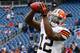 FOXBORO, MA - DECEMBER 8: Josh Gordon #12 of the Cleveland Browns catches a pass before a game with the New England Patriots at Gillette Stadium on December 8, 2013 in Foxboro, Massachusetts. (Photo by Jim Rogash/Getty Images)
