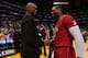 LOS ANGELES, CA - DECEMBER 25: Dwyane Wade #3 of the Miami Heat and Kobe Bryant #24 of the Los Angeles Lakers converse after a game at STAPLES Center on December 25, 2013 in Los Angeles, California. NOTE TO USER: User expressly acknowledges and agrees tha
