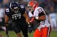 EVANSTON, IL - SEPTEMBER 07: Prince-Tyson Gulley #23 of the Syracuse Orange runs as Tyler Scott #97 of the Northwestern Wildcats closes in at Ryan Field on September 7, 2013 in Evanston, Illinois. Northwestern defeated Syracuse 48-27. (Photo by Jonathan D