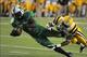 October 20, 2012; Hattiesburg, MS, USA; Marshall Thundering Herd wide receiver Tommy Shuler (1) dives for the end zone while being hit by Southern Miss Golden Eagles defensive back Emmanuel Johnson (12) during their game at M.M. Roberts Stadium. Mandatory