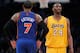 LOS ANGELES, CA - DECEMBER 29: Carmelo Anthony #7 of the New York Knicks and Kobe Bryant #24 of the Los Angeles Lakers talk during the first half at Staples Center on December 29, 2011 in Los Angeles, California. NOTE TO USER: User expressly acknowledges