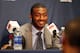 WASHINGTON, DC - AUGUST 1: John Wall #2 of the Washington Wizards speaks to the media during a press conference to announce a new contract at the Verizon Center on August 1, 2013 in Washington, DC. NOTE TO USER: User expressly acknowledges and agrees that
