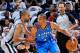 SAN ANTONIO, TX - NOVEMBER 1: Russell Westbrook #0 of the Oklahoma City Thunder drives against Tony Parker #9 of the San Antonio Spurs on November 1, 2012 at the AT&T Center in San Antonio, Texas. NOTE TO USER: User expressly acknowledges and agrees that,