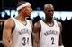 NEW YORK, NY - NOVEMBER 09: Kevin Garnett #2 of the Brooklyn Nets and Paul Pierce #34 walk downcourt together during the fourth quarter against the Indiana Pacers at Barclays Center on November 9, 2013 in the Brooklyn borough of New York City. The Pacers
