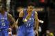 Dec 21, 2013; San Antonio, TX, USA; Oklahoma City Thunder guard Jeremy Lamb (11) reacts after a shot during the second half against the San Antonio Spurs at AT&T Center. The Thunder won 113-100. Mandatory Credit: Soobum Im-USA TODAY Sports