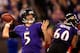 BALTIMORE, MD - DECEMBER 22: Quarterback Joe Flacco #5 of the Baltimore Ravens throws a pass during the second half of the Ravens 41-7 loss to the New England Patriots at M&T Bank Stadium on December 22, 2013 in Baltimore, Maryland. (Photo by Rob Carr/G