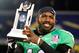 ANNAPOLIS, MD - DECEMBER 27: Quarterback Rakeem Cato #12 of the Marshall Thundering Herd holds up the MVP trophy after the Herd defeated the Maryland Terrapins 31-20 to win the 2013 Military Bowl at Navy Marine Corps Memorial Stadium on December 27, 2013