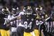 PITTSBURGH, PA - OCTOBER 20: Antonio Brown #84 of the Pittsburgh Steelers celebrates after his first down catch put the Steelers in position for the game-winning field goal against the Baltimore Ravens during the fourth quarter at Heinz Field on October 2